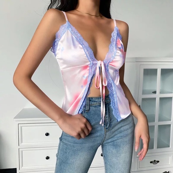 Purple lace trim tie dye cami - Picture 2 of 5